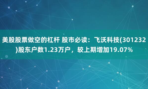 美股股票做空的杠杆 股市必读：飞沃科技(301232)股东户数1.23万户，较上期增加19.07%